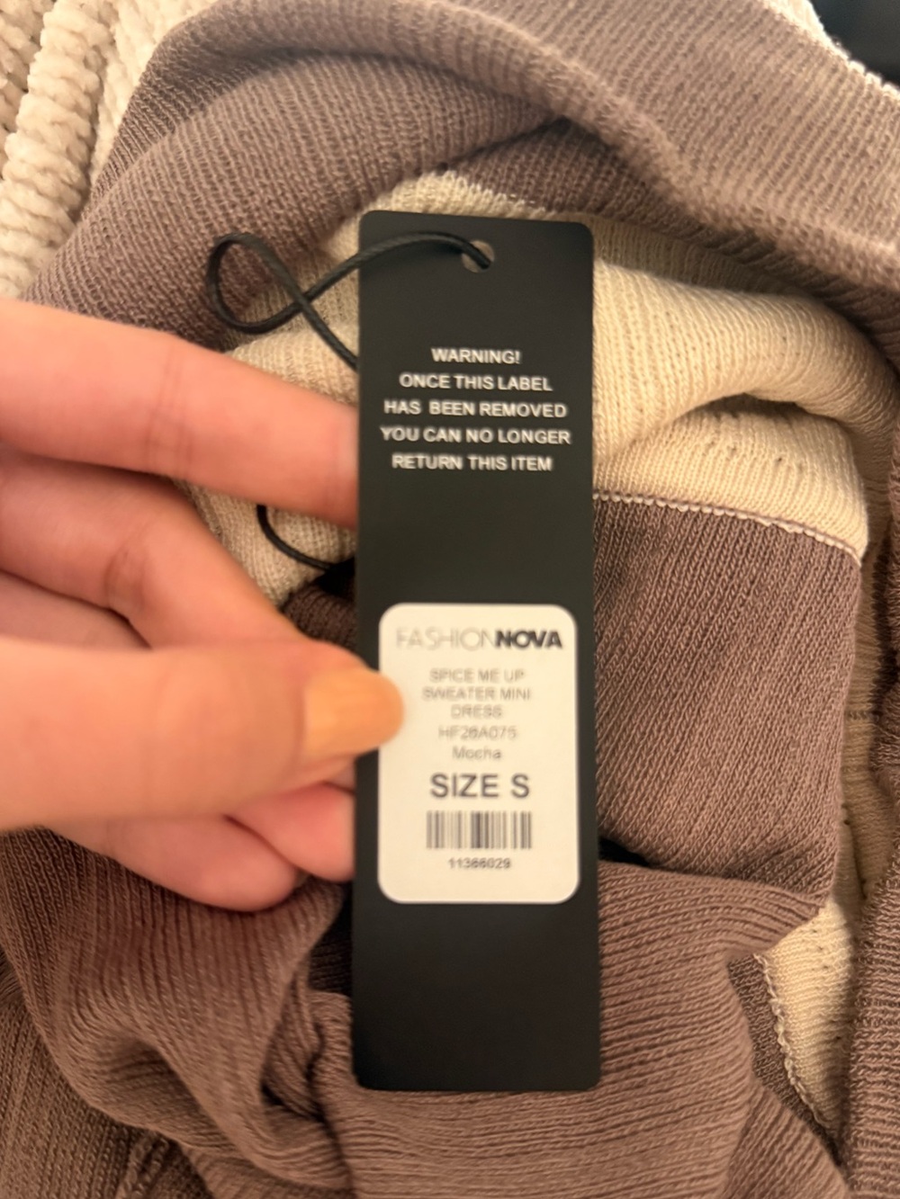 Fashion Nova Off-Shoulder Two-Tone Ribbed Mini Dress — Taupe & Cream - Picture 3 of 3